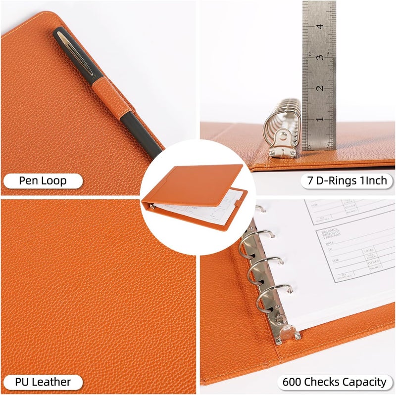 welebar 7-Ring Business Check Binder for 9 x 13 Sheets, 600 Checks Capacity PU Leather Portfolio with Storage Organizer & Zippered Pouch for 3-on-a-Page Business Checks - Image 5